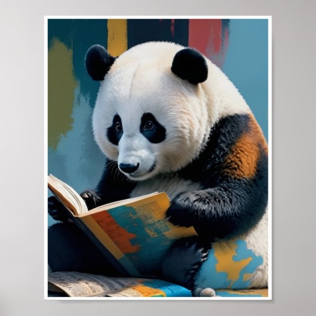 Panda Lendo Livro Poster Wall Art Decin (Frente)