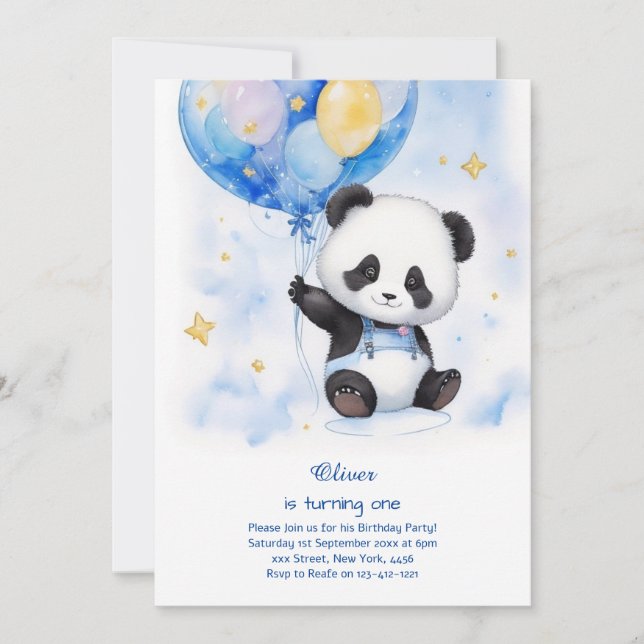 Panda Primeiro Convite de Aniversário (Frente)