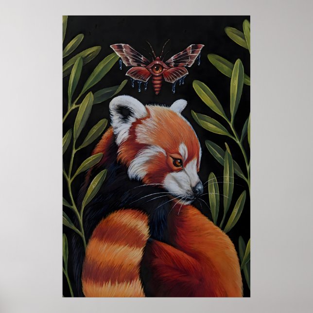 Panda Vermelho e Mariposa - Impressão Giclee do or (Frente)