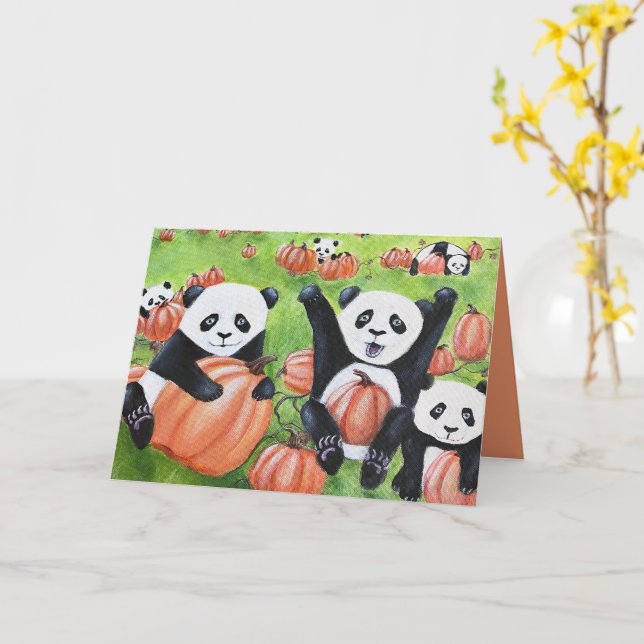 Pandas e Pumpkins Cair no Cartão (Flor Amarela)