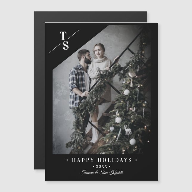 Pandemic Modern Black Happy Holidays Custom Photo (Frente/Verso)