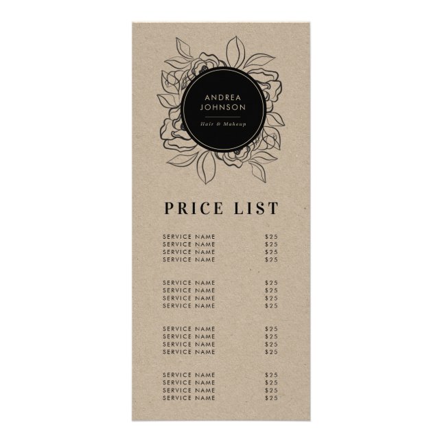Panfleto Beauon Salon Hair Makeup Kraft Price List Service (Frente)