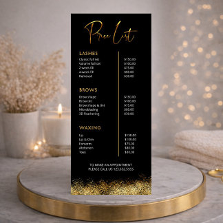 Panfleto Black & Gold Lash Tech Price List | Luxury Beauty 