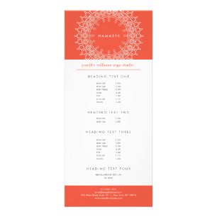 Panfleto Boho Chic Mandala Namaste Yoga Coral Rack Card