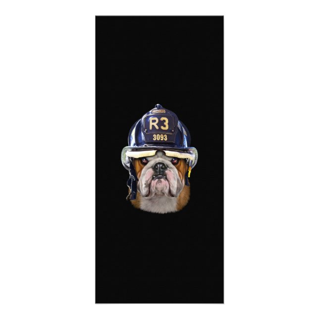Panfleto Bulldog Inglês Grumpy Vestindo Helmet para Bombeir (Frente)