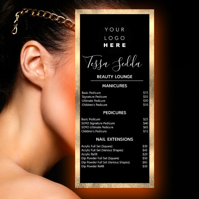 Panfleto Cabelo Makeup Unhas Manicure Pedicure Preto Branco (Hair Makeup Nails Manicure Pedicure Black White Rack Card)