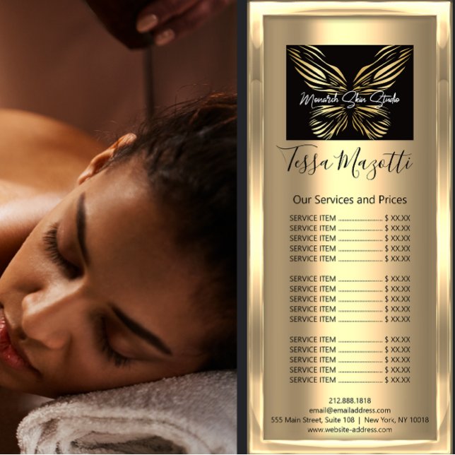 Panfleto Cabelo Monarca Maquiagem Corpo Aparência de Pele L (Monarch Hair Makeup Body Skin Care Logo Luxury Rack Card)