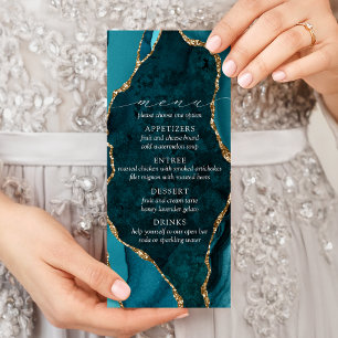 Panfleto Cardápio de Casamento Ágata Azul-turquesa, Mármore