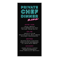 Cardápio de Jantar de Chef Particular Neon Azul e 