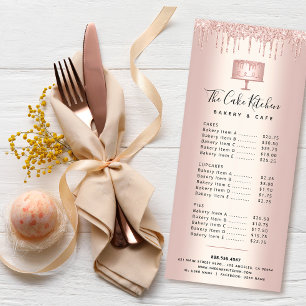 Panfleto Cardápio de pastelaria com Rosa de bolos Dourado
