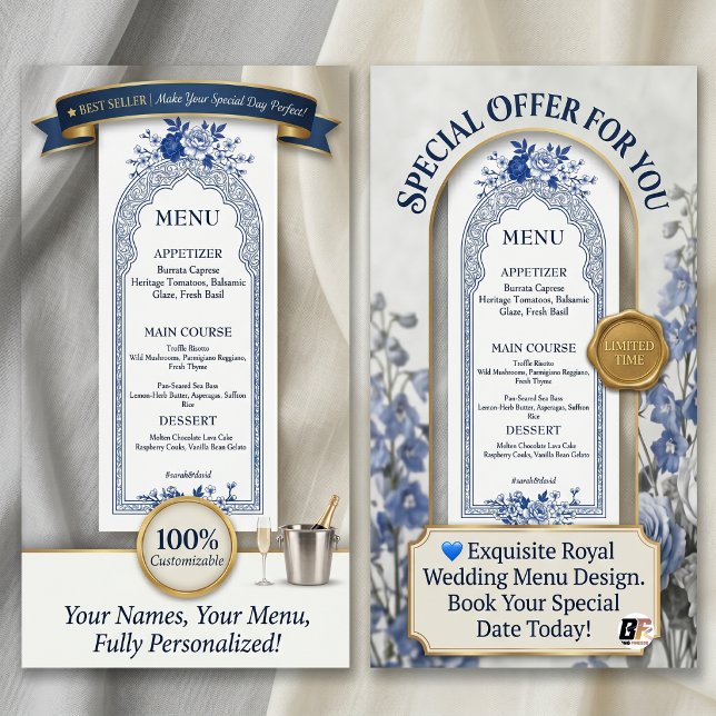 Panfleto Casamento com Arco Floral Azul e Branco Elegante  (#wedding)