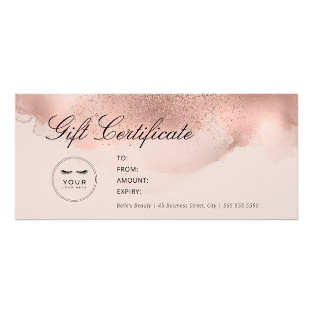 Panfleto Certificado de Presente Dourado Elegante e Rosa (Frente)