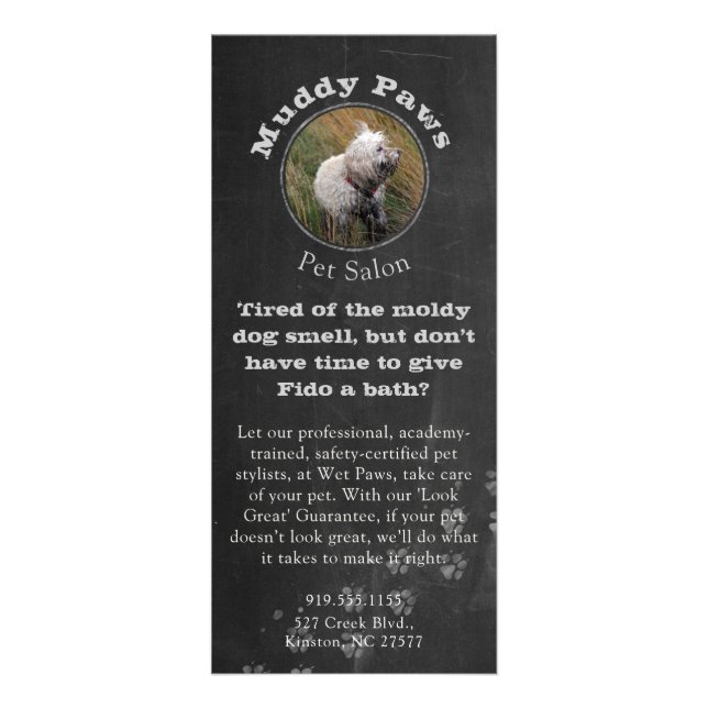 Panfleto Chalkboard Dog Grooming Services (Frente)