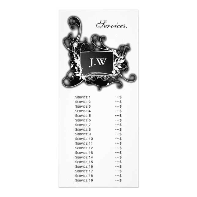 Panfleto chic black and white Services rack card (Frente)