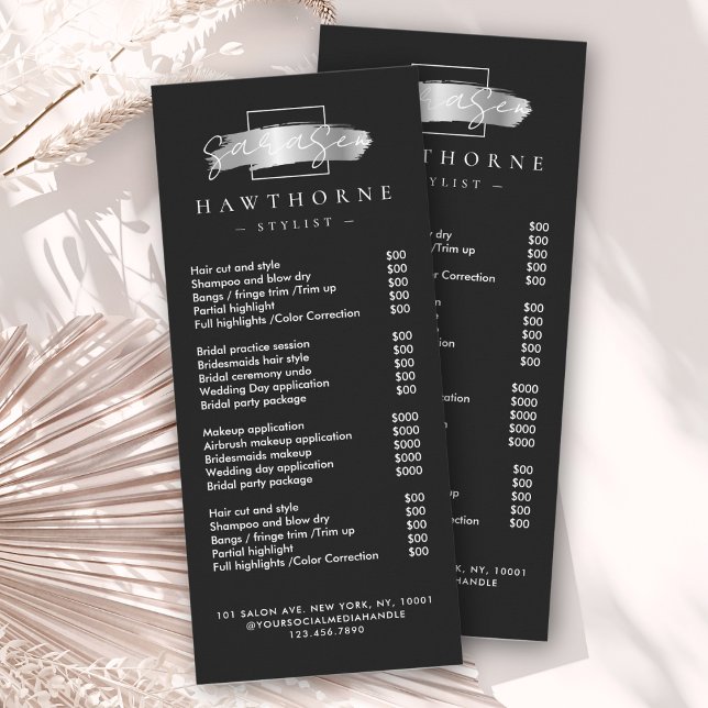 Panfleto Chic Brush Traço Salon Price List Services Modern (Criador carregado)