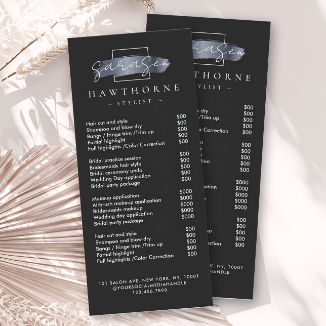 Panfleto Chic Brush Traço Salon Price List Services Modern (Criador carregado)