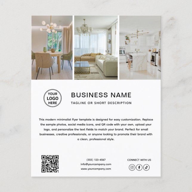 Panfleto Comercial Branco Foto Logotipo Mínimo (Frente)