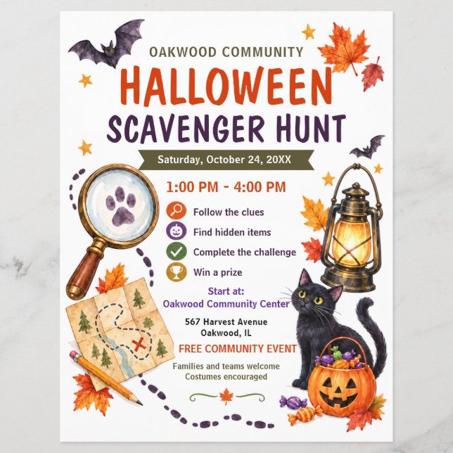 Panfleto Comunitário de Caça ao Tesouro de Hallowe (Frente)