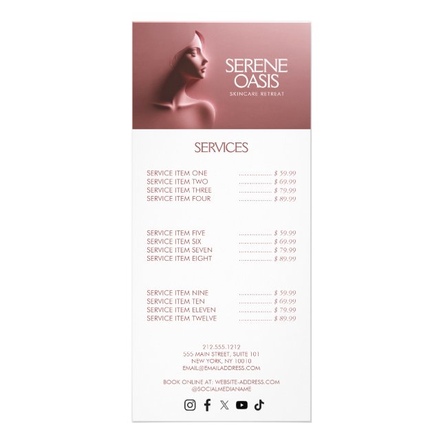 Panfleto Cuidado Sereno com a Beleza, Massagem, Spa Rosa (Frente)