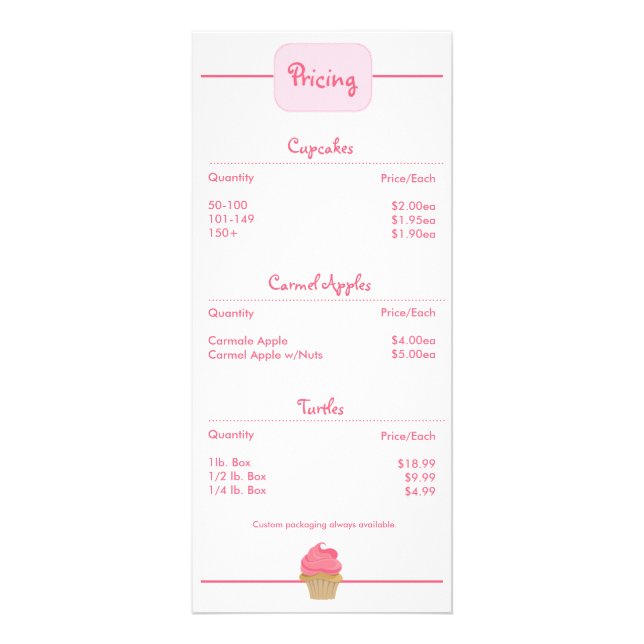 Panfleto Cupcake Rackcard da padaria (Frente)