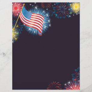 Panfleto da Bandeira dos EUA e Fogos de Artifício