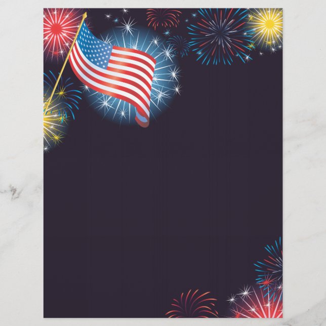 Panfleto da Bandeira dos EUA e Fogos de Artifício (Frente)
