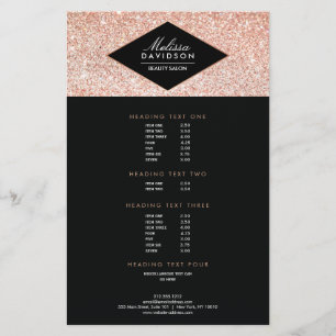 Panfleto da Casa de Beleza Rose Gold Glitter e Gla