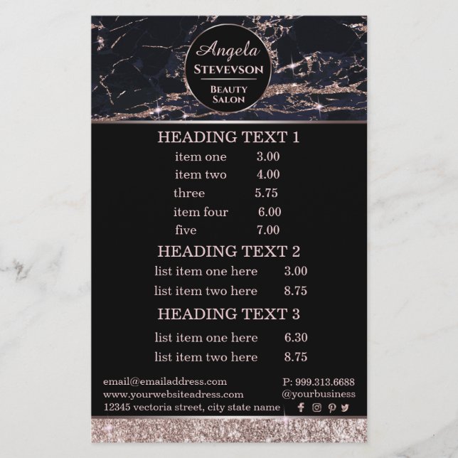 Panfleto da Maquiadora Rose Gold Marble (Frente)