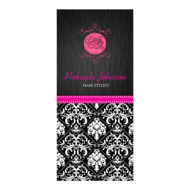 Panfleto Damasco preto e branco elegante com fita rosa (Frente)