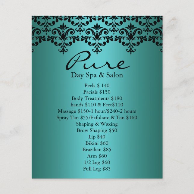 Panfleto Damask Elegante Azul e Preto (Frente)