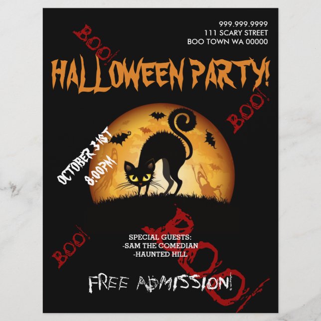 Panfleto de Anúncio de Festa de Halloween com Gato (Frente)