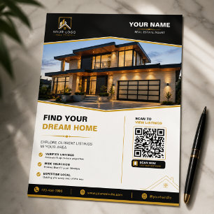 Panfleto de Design QR de Imóveis Ouro Preto Luxo