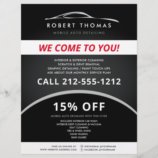 Panfleto de Detalhamento de Automóveis Preto, Repa (Frente)