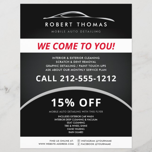 Panfleto de Detalhes de Automóveis Preto, Reparo d (Frente)