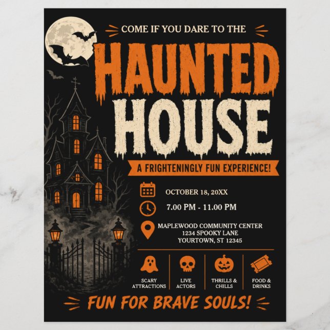 Panfleto de Halloween de Casa Assombrada (Frente)