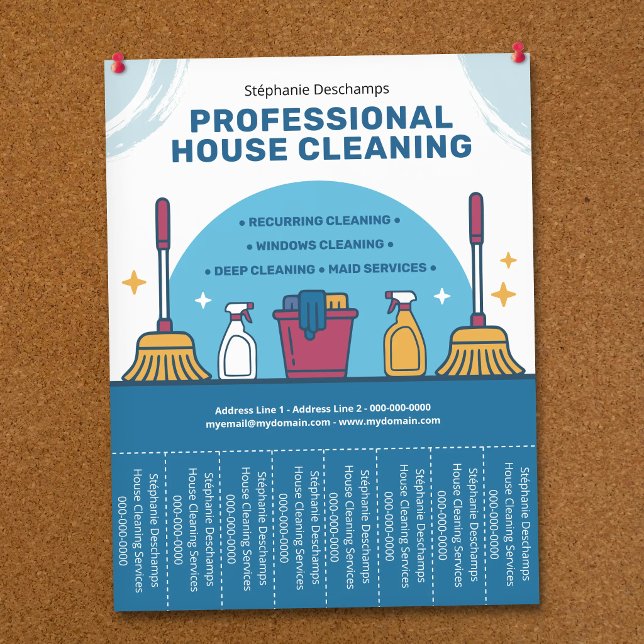 Panfleto de Limpeza de Casa com Abas Desmontáveis (House Cleaning Flyer with Tear-Off Tabs)