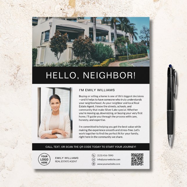 Panfleto de Marketing de Imóveis Olá Vizinho (Hello Neighbor Real Estate Marketing Flyer)