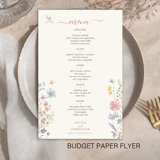 Panfleto de menu de casamento elegante floral econ (Criador carregado)