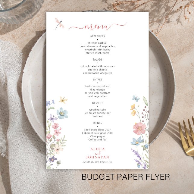 Panfleto de menu de casamento elegante floral econ (Criador carregado)