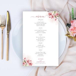Panfleto de menu de casamento floral rosa bege eco