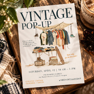 Panfleto de Mercado de Roupas Vintage Pop Up