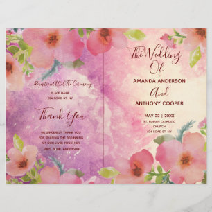 Panfleto de programa floral em aquarela fofo e ele