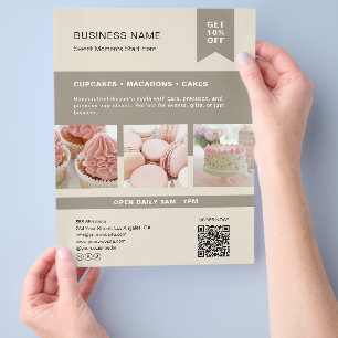 Panfleto de QR Personalizado de Padaria Bege
