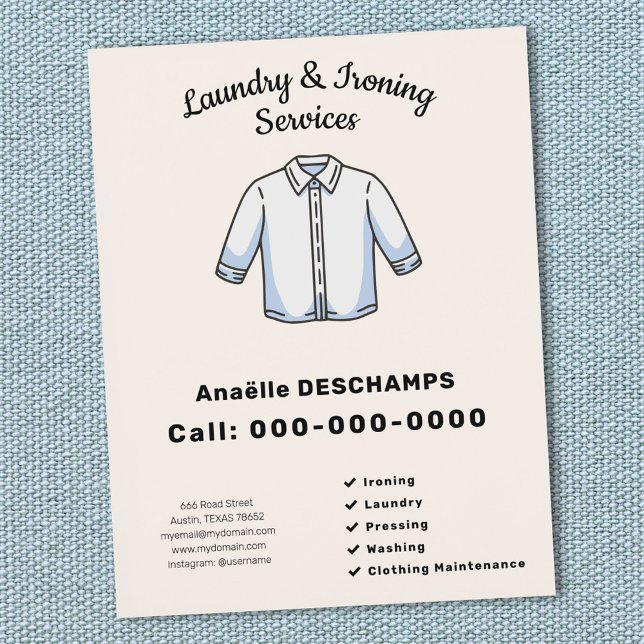 Panfleto de Serviços de Ironia e Lavanderia (Ironing & Laundry Services Flyer)