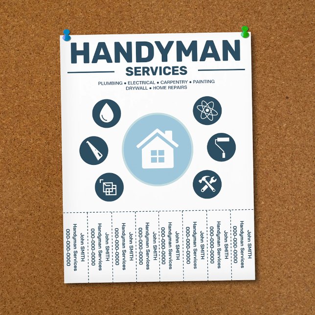 Panfleto de Serviços de Manutenção com Abas Desmon (Handyman Services Tear Off Strips Flyer)