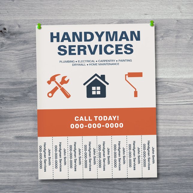 Panfleto de Serviços de Manutenção com Abas Despre (Handyman Services Flyer with Tear-Off Tabs)
