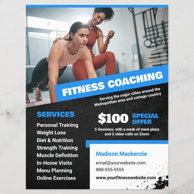 Panfleto de Treinamento Pessoal e Coaching de Fitn (Frente)