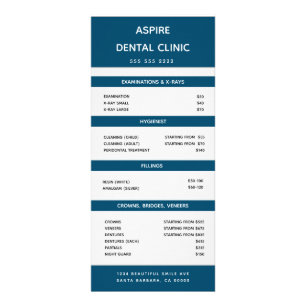 Panfleto Dentista moderno Ortodontista Lista de preços Azu