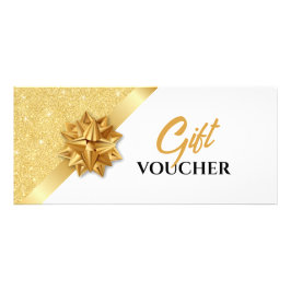 Panfleto Design de Voucher de Presente Branco e Dourado Ele