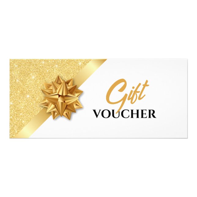 Panfleto Design de Voucher de Presente Branco e Dourado Ele (Frente)